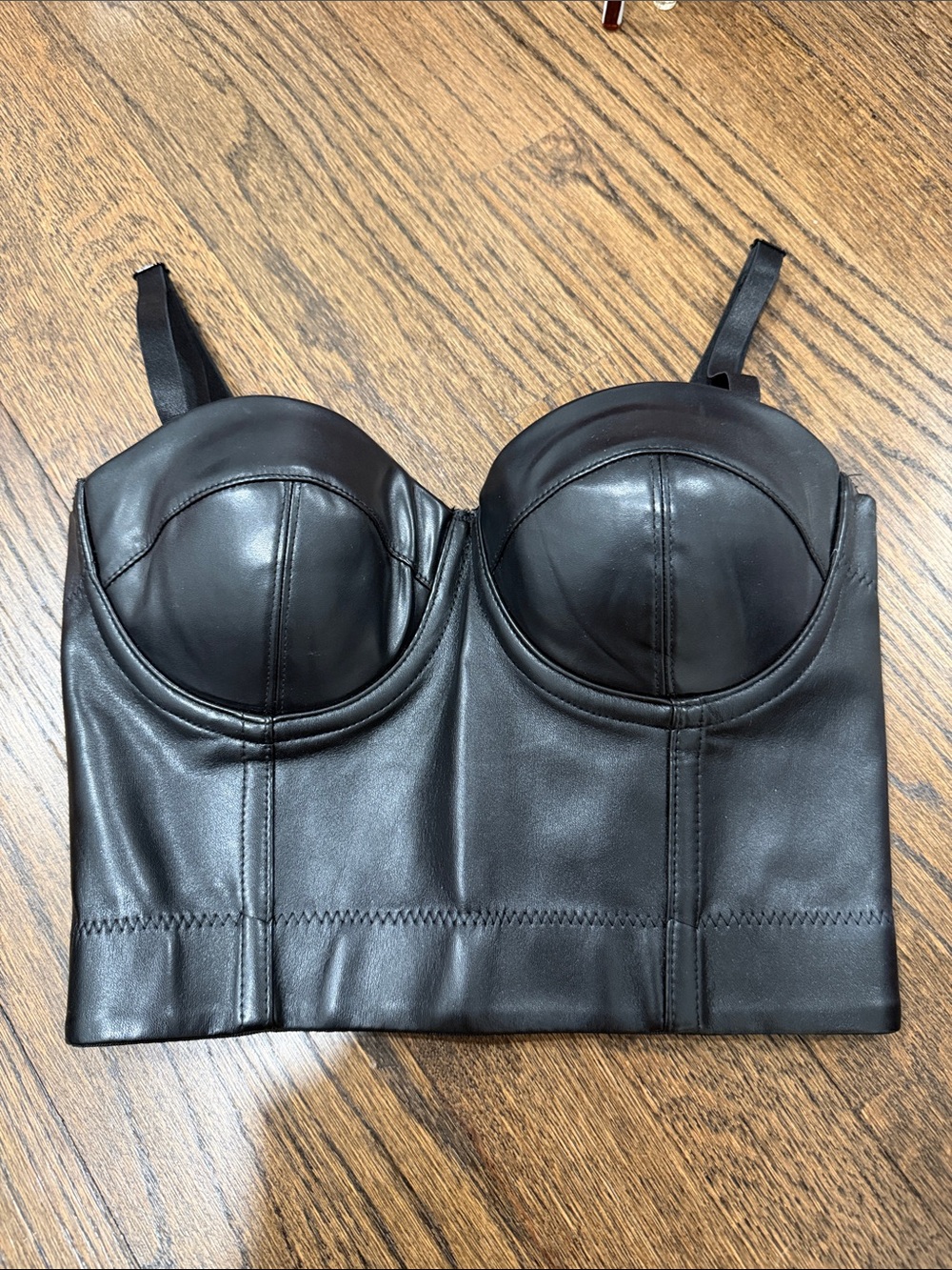 Trendy boutique Black Faux Leather Bustier Crop Top